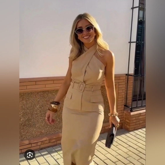 Zara Crossover Midi Dress With Belt - Picture 2 of 9